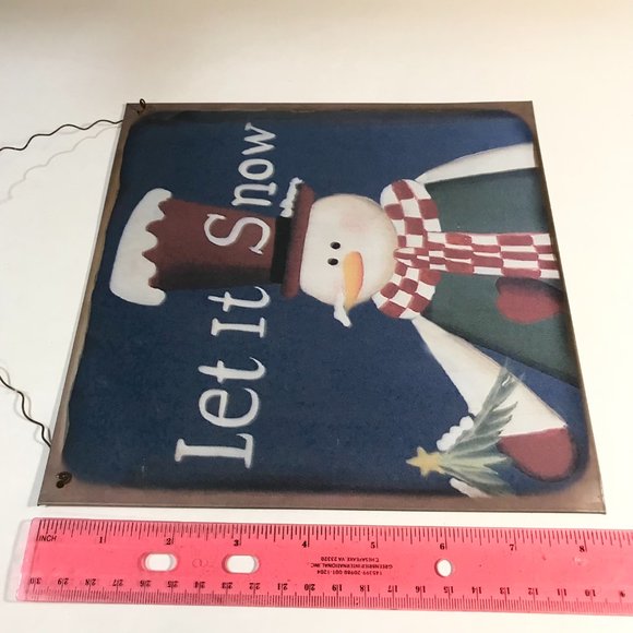 Vintage Snowman Door Wall Sign Plaque Let It Snow Tin Metal Christmas Decor - Picture 7 of 8
